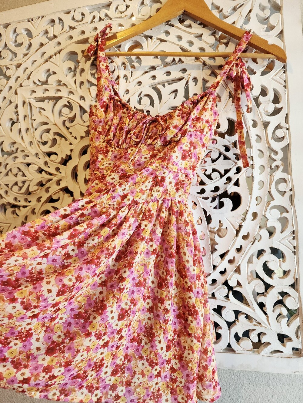 FOR LOVE & LEMONS FELICIA MINI DRESS RED YELLOW SWEETHEART NECKLINE WOMENS XS - Picture 5 of 16